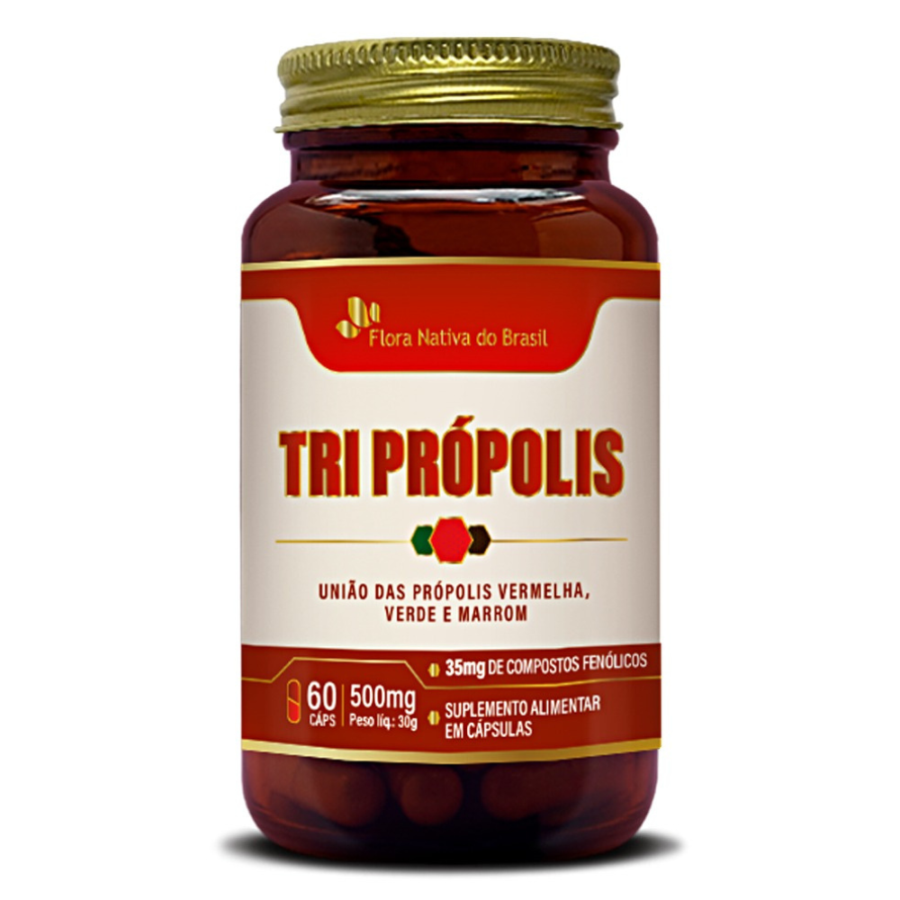 Tri Propolis - Extrato de Propolis Vermelha, Verde e Marrom - 500mg 60 cápsulas Flora Nativa
