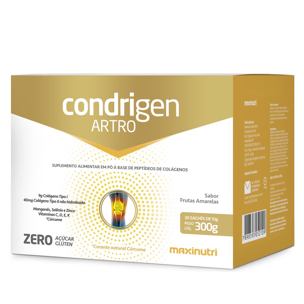 Condrigen Artro - Colageno Tipo I e II sache - 30x10g Frutas Amarelas Maxinutri