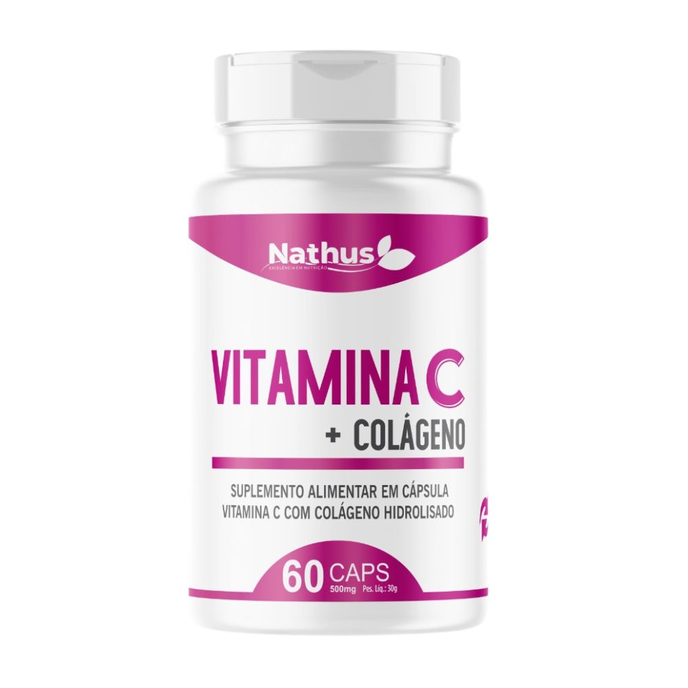 Vitamina C com Colageno Hidrolisado 500mg 60 cápsulas Nathus