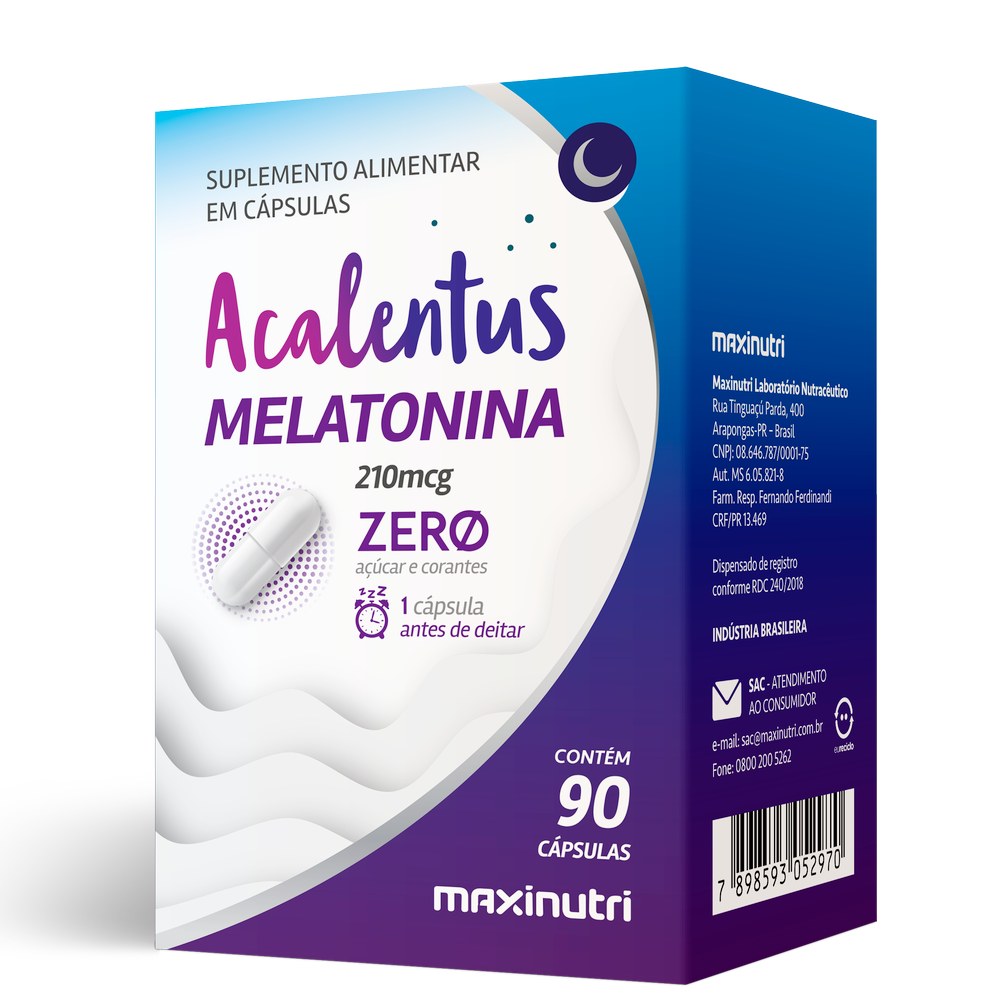 Melatonina - Acalentus (0,21mg) 550mg 90 cápsulas Maxinutri
