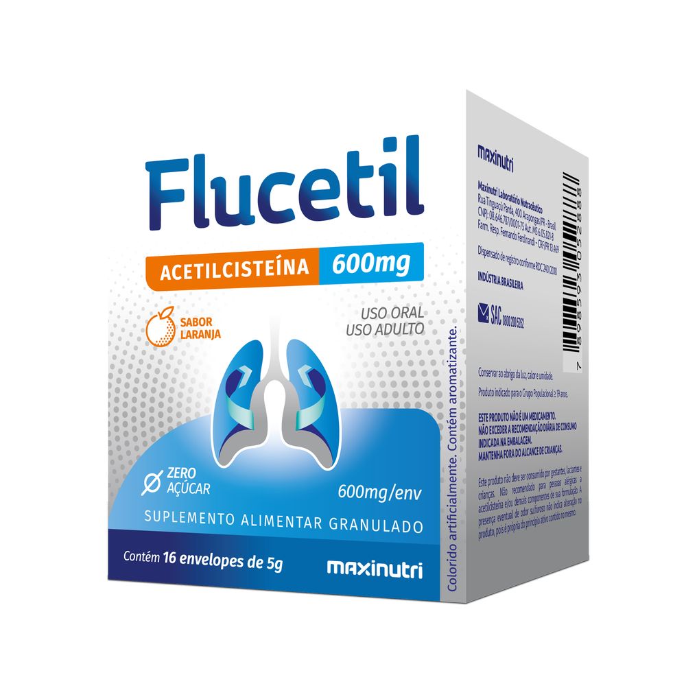 Flucetil - Acetilcisteina em Sache 600mg 16un/5g Laranja Maxinutri