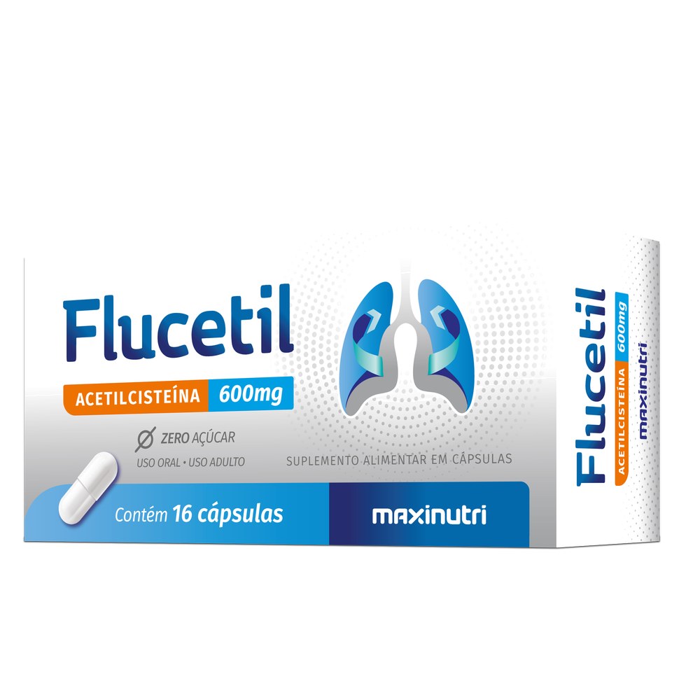 Flucetil (Acetilcisteina 600mg) 921mg 16 cápsulas Maxinutri