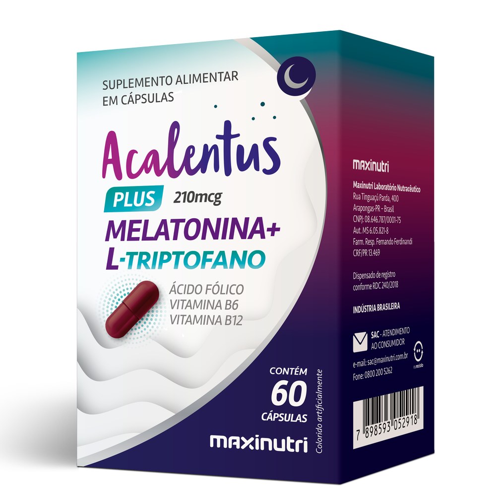Melatonina com Triptofano e Assoc. - Acalentus Plus 550mg 60 cápsulas Maxinutri