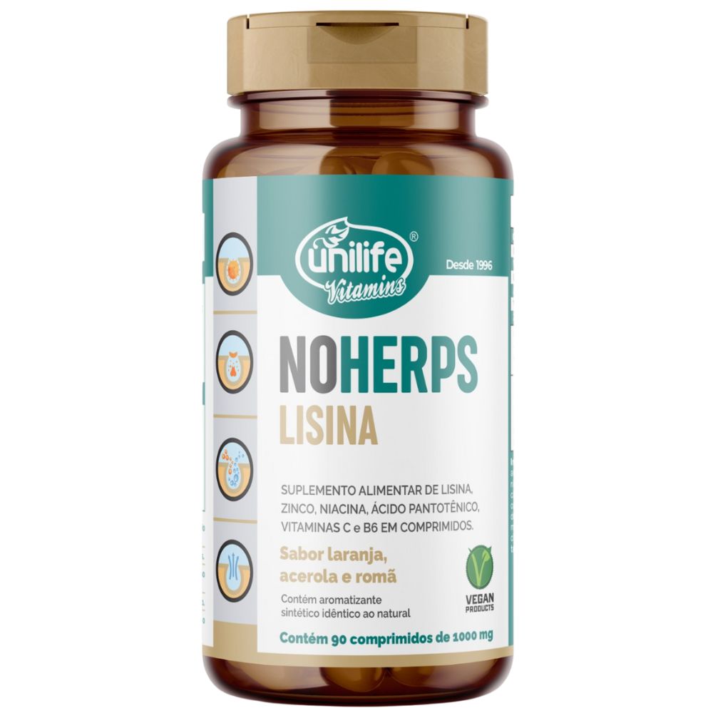 NoHerps - Cloridato de Lisina - Sabor laranja e acerola - 1000mg 90 comprimidos Unilife