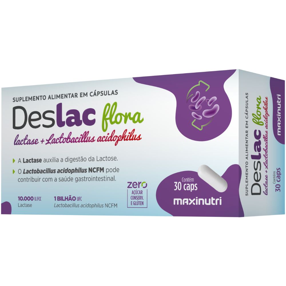 Deslac Flora (10.000FCC Lactase com 1 Bilhao de Lactobacilos - Probiotico) 30 cápsulas Maxinutri