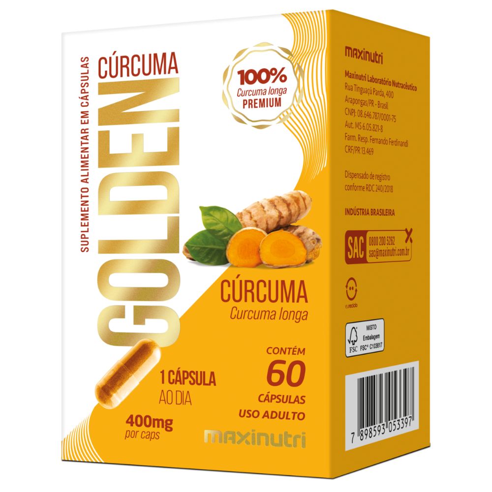 Curcuma Golden - 95% curcuminoides - 400mg 60 cápsulas Maxinutri