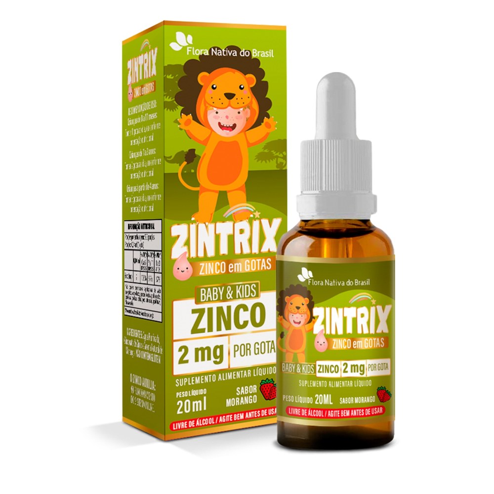 Zintrix Kids (Zinco 2mg/gota) 20ml Sabor Morango Flora Nativa