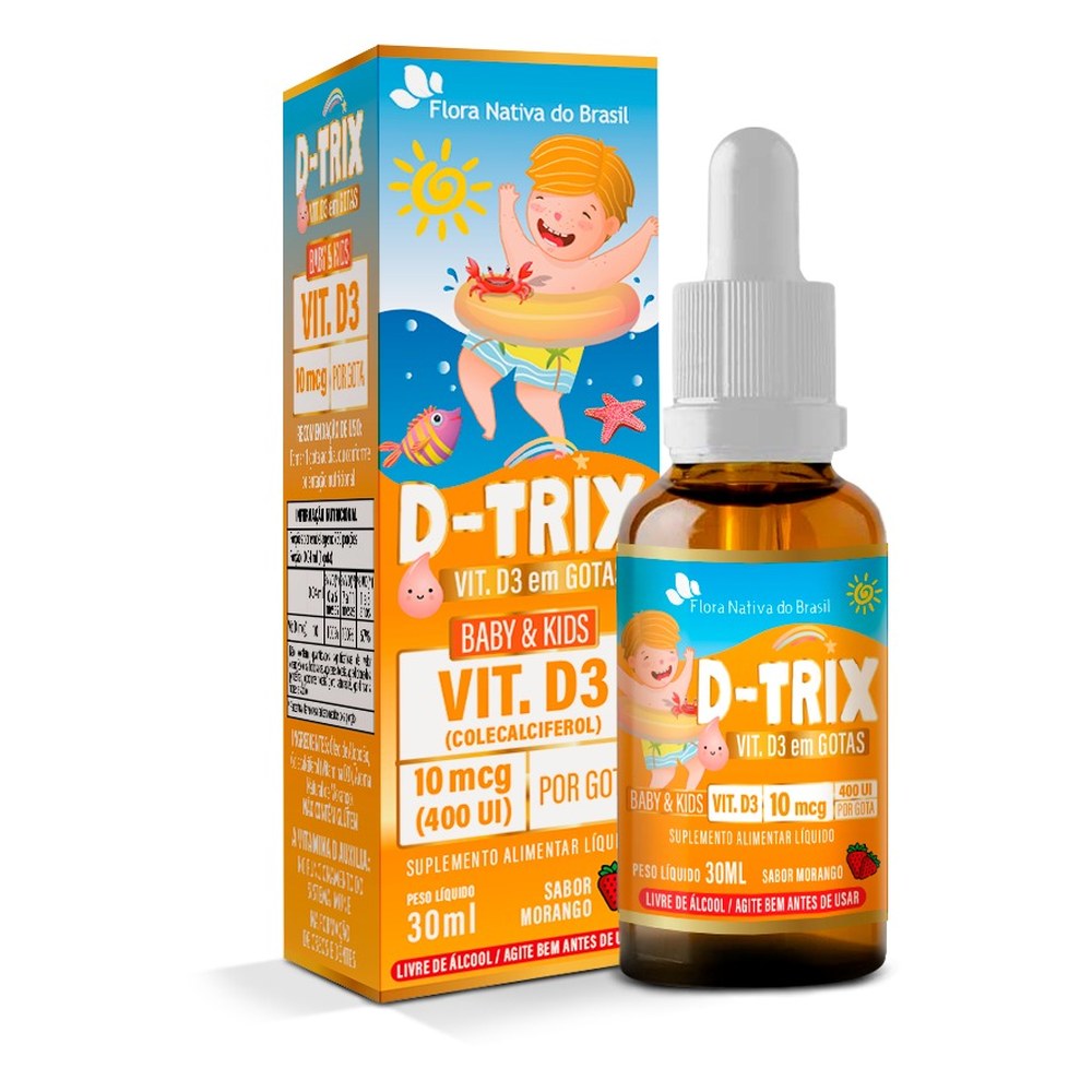 D-Trix Kids (Vitamina D3 - 400UI por gota) 30ml Sabor Morango Flora Nativa