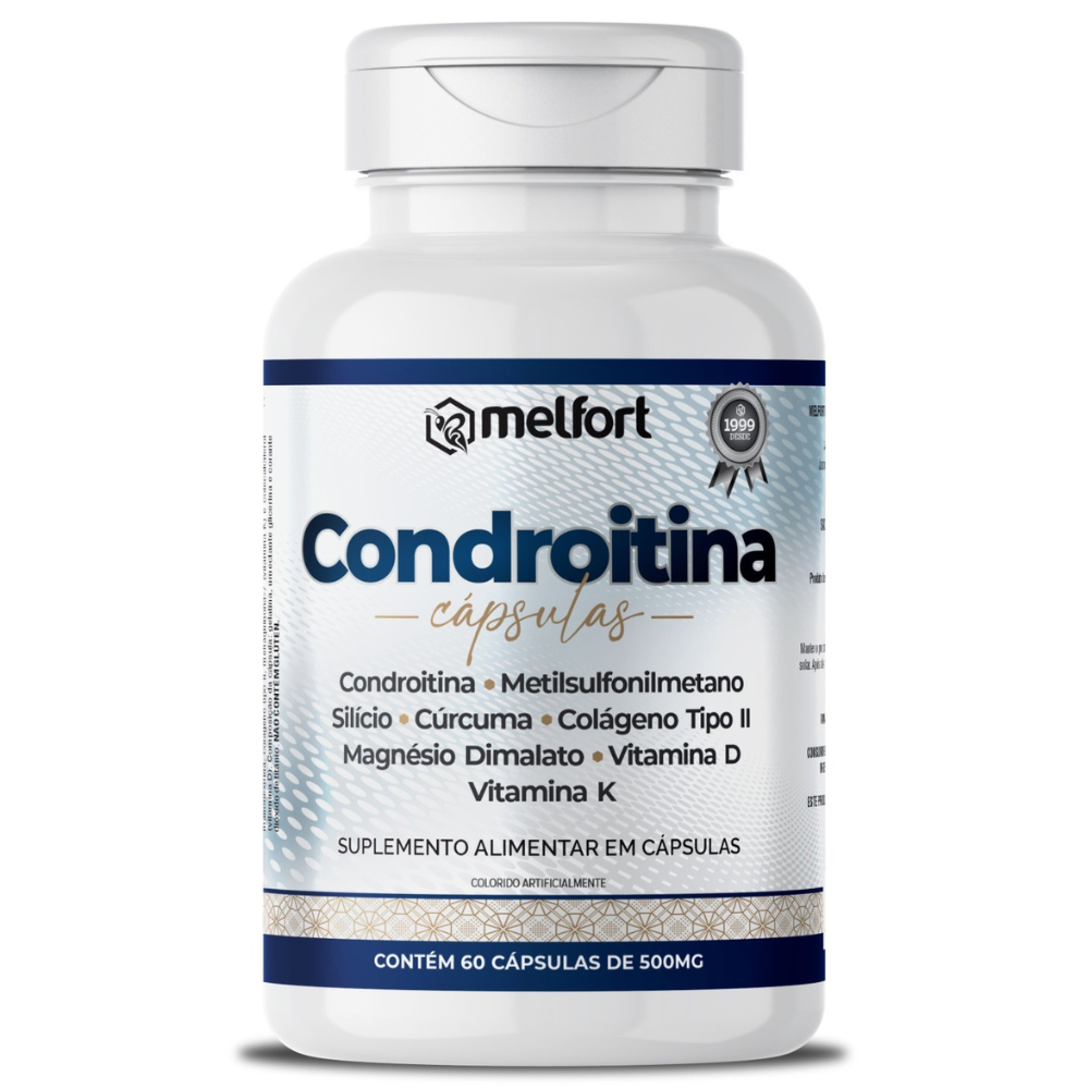 Condroitina - com MSM, Curcuma, Colageno tipo II e Vitaminas - 500mg 60 cápsulas Melfort