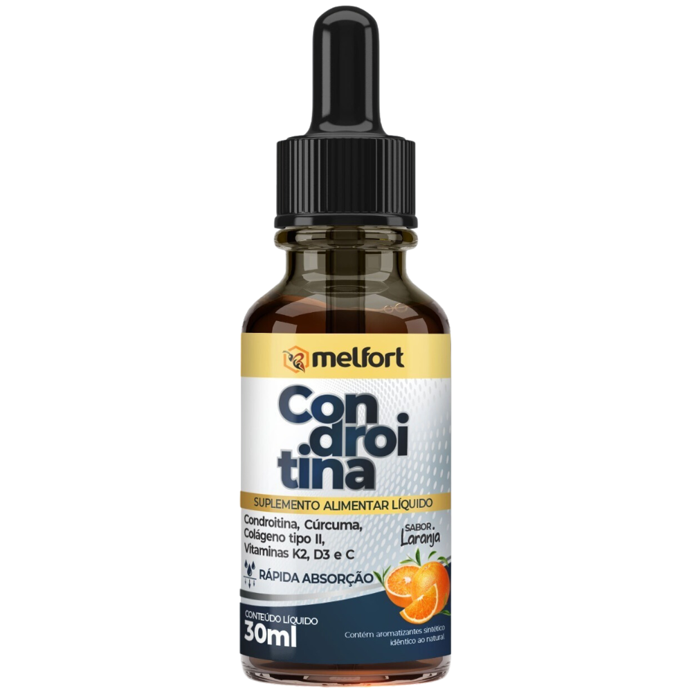 Condroitina - com Curcuma, Colageno tipo II e Vitaminas - 30ml Sabor Laranja Melfort