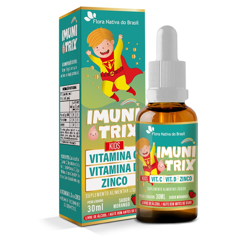 Imunitrix Kids - Zinco com Vitaminas C e D3 - 30ml Sabor Morango Flora Nativa