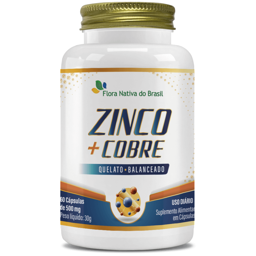 Zinco com Cobre Quelato 500mg 60 cápsulas Flora Nativa
