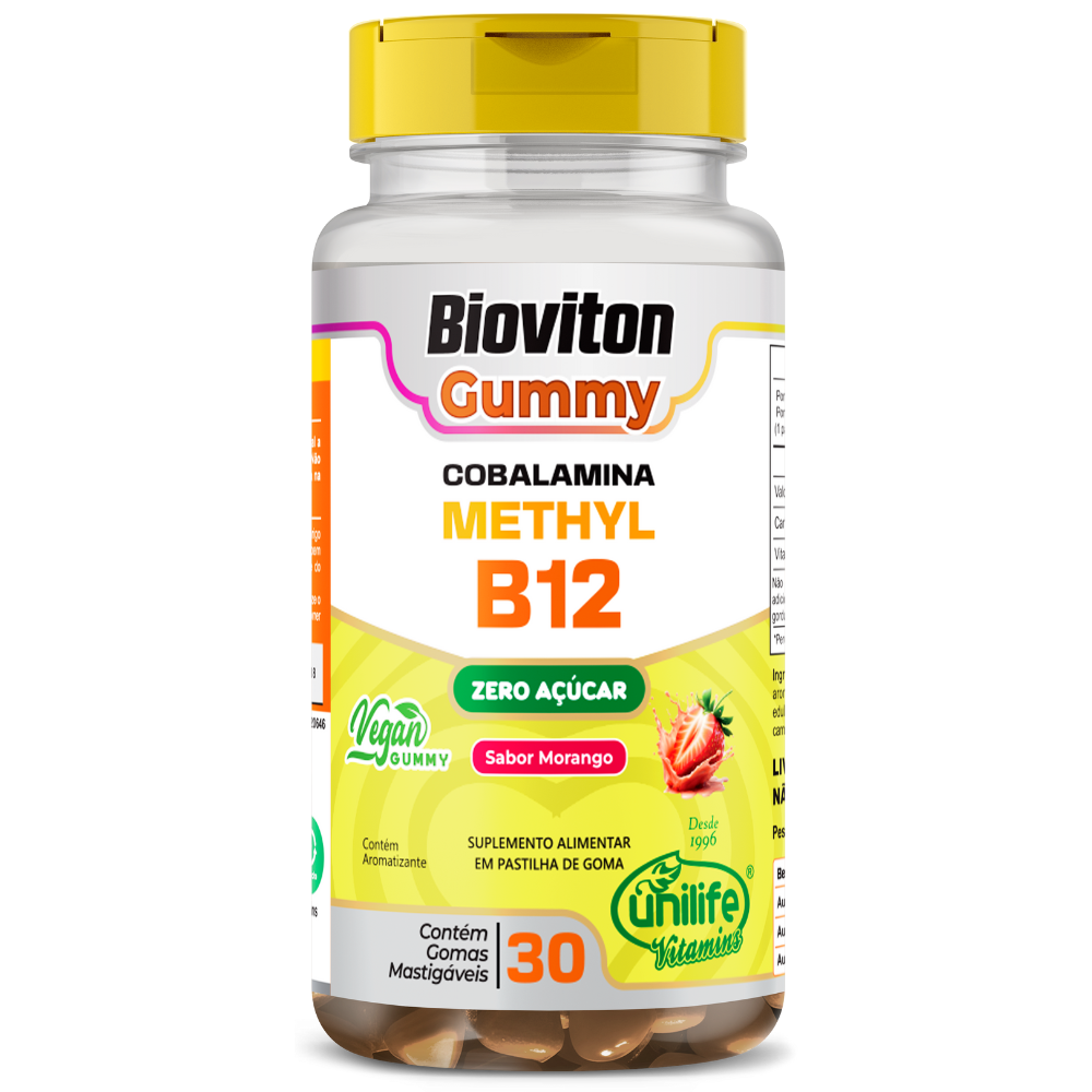 Methyl B12 - Metilcobalamina BioViton 2500mg 30 gomas Sabor Morango Unilife