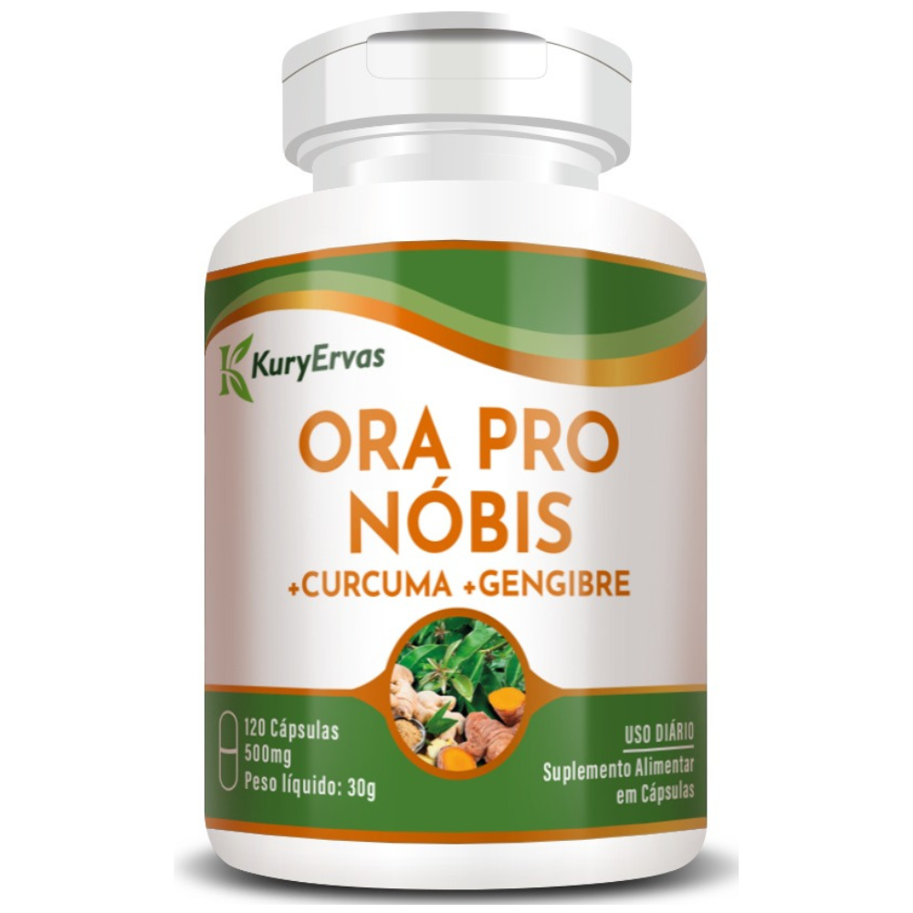 Ora Pro Nobis com Curcuma e Gengibre 500mg 120 cápsulas Kury Ervas