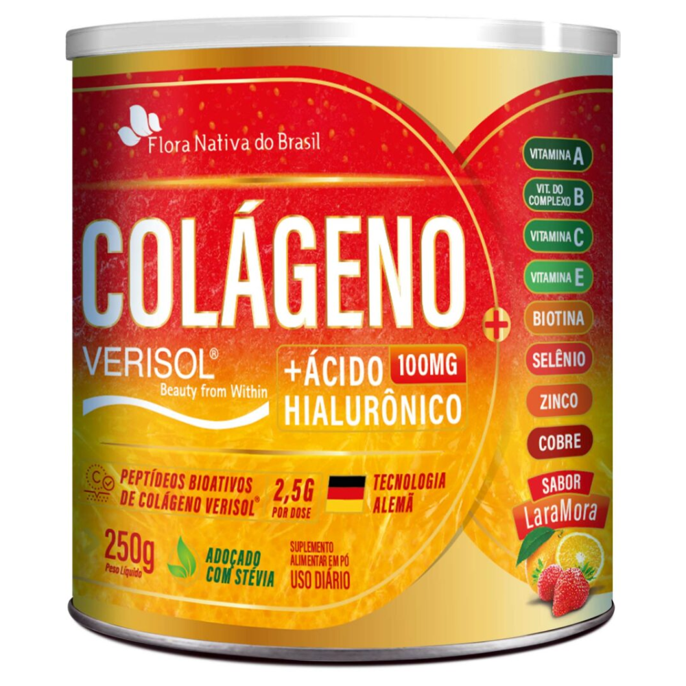 Colageno Verisol Hid + Acido Hialuronico Pote 250g Sabor Laramora Flora Nativa