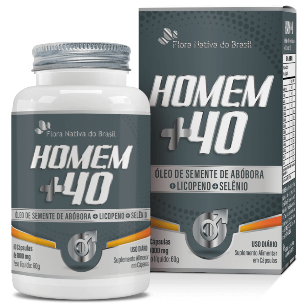 Homem +40 - Abobora, Licopeno, Selenio e Zinco - 1000mg 60 cápsulas Flora Nativa