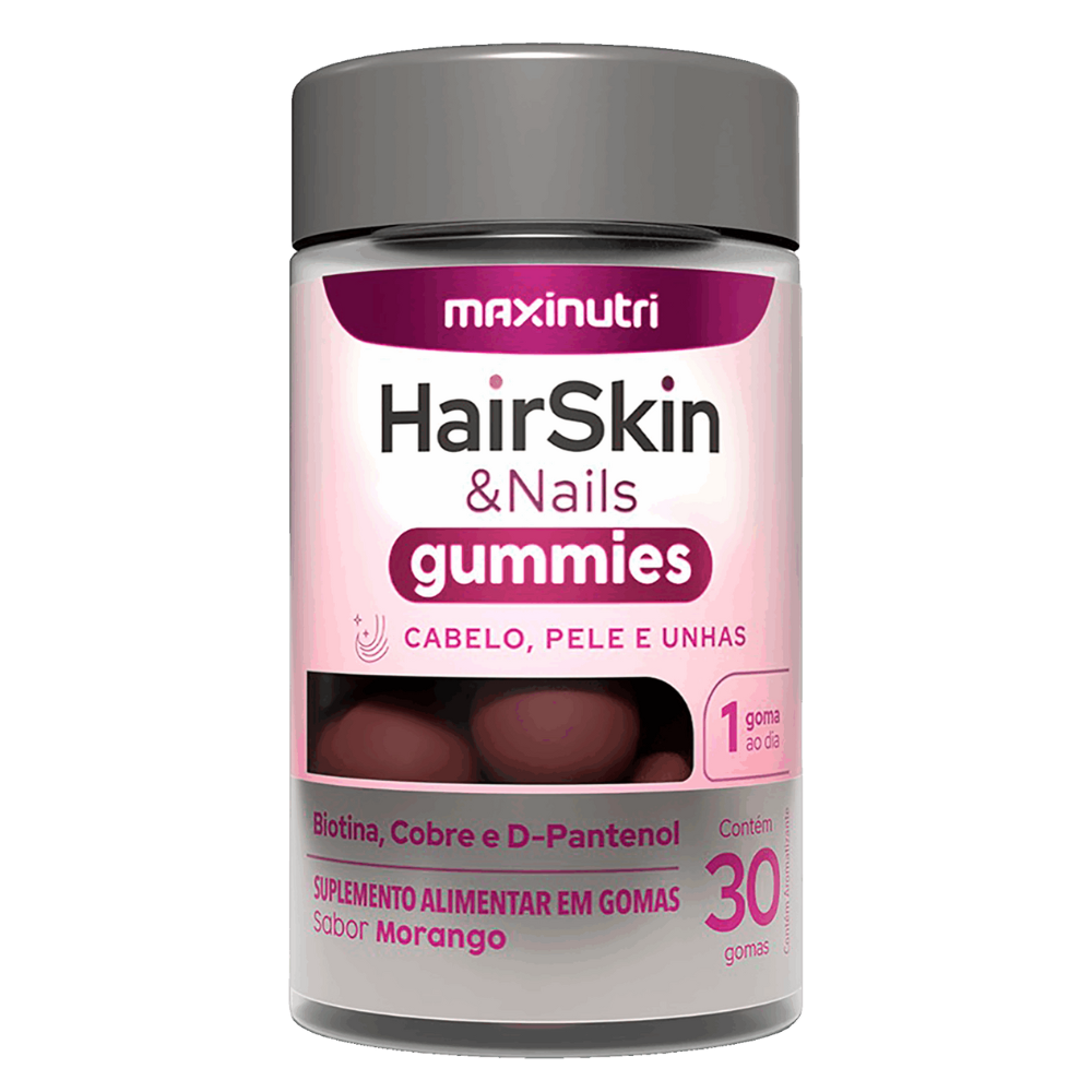 HairSkin Gummies 30 gomas sabor morango Maxinutri
