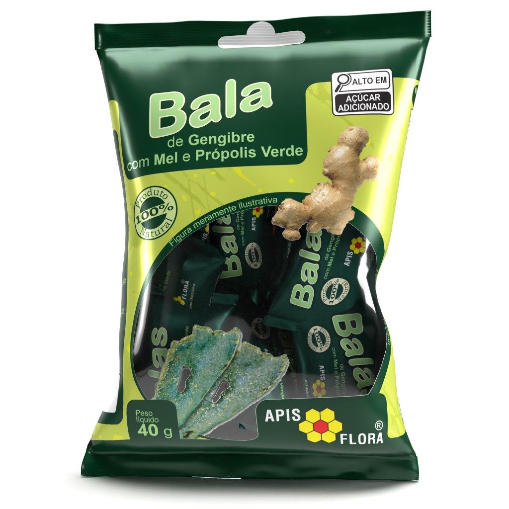 Bala de Gengibre Mel e Propolis Verde 10un 40g Apisflora