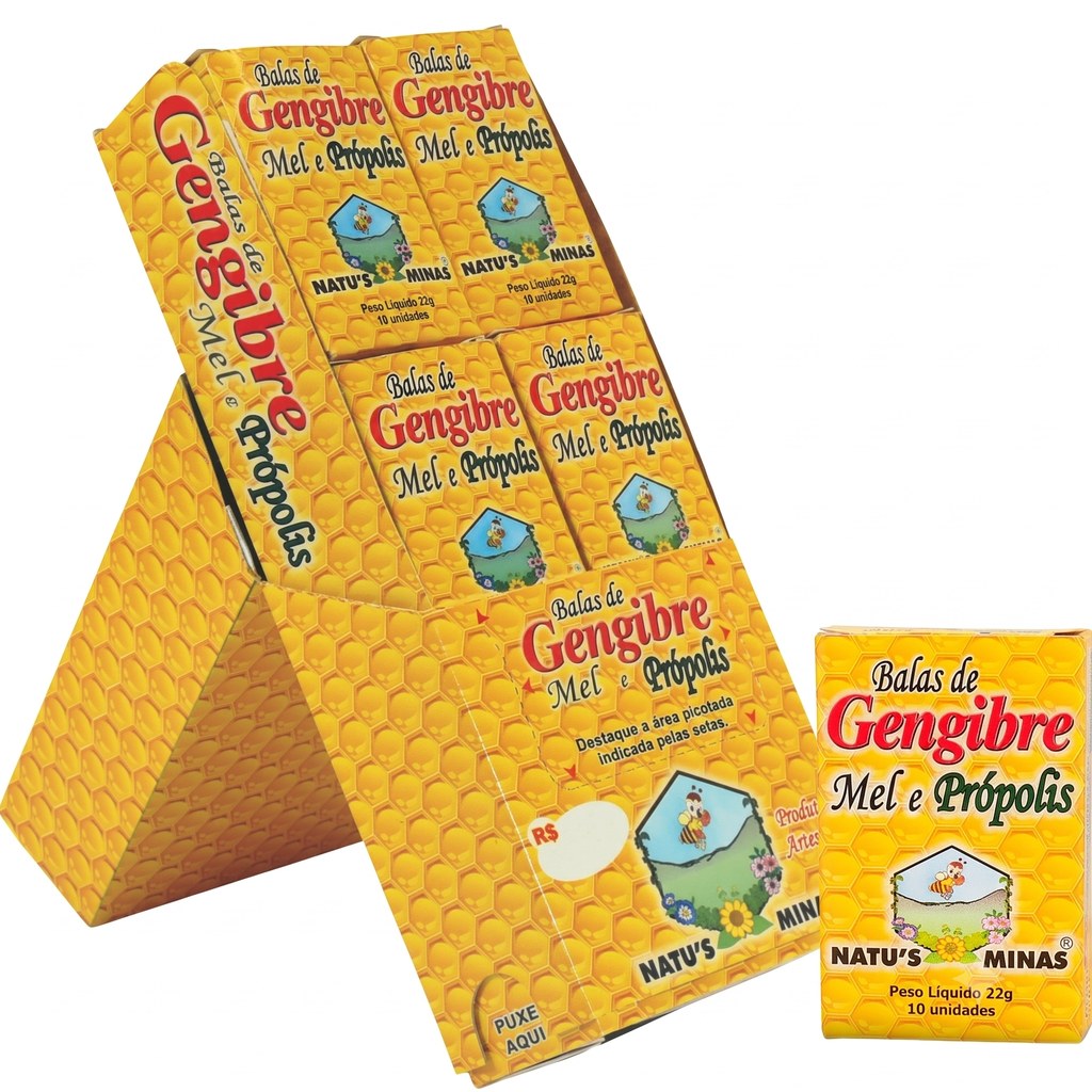 Bala de Gengibre Mel e Propolis Caixa 12un (bala 005) Natus Minas