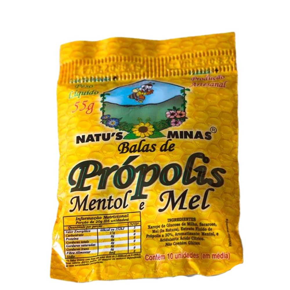Bala de Propolis e Mentol 10un 55g Natus Minas