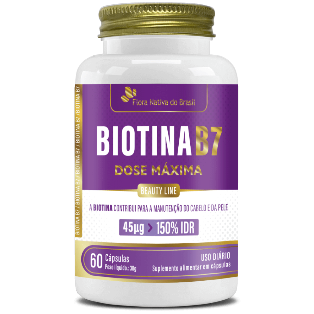 Biotina (Vitamina B7 45mcg) 500mg 60 cápsulas Flora Nativa