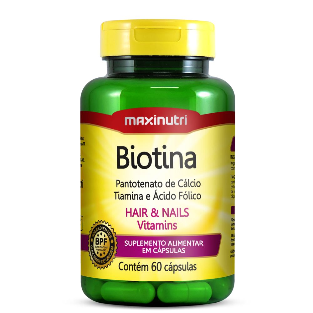 Biotina - Com Ácido Fólico e Vitaminas B5 e B1 - 685mg 60 cápsulas Maxinutri