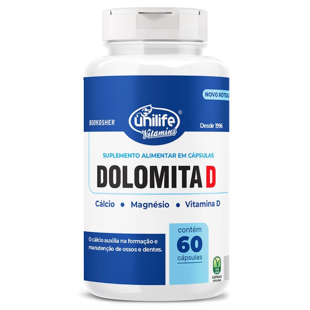 Dolomita D - Calcio Magnesio e Vit D - 950mg 60 cápsulas Unilife