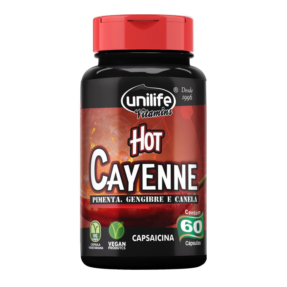 Hot Cayenne Pimenta Gengibre e Canela 500mg 60 cápsulas Unilife