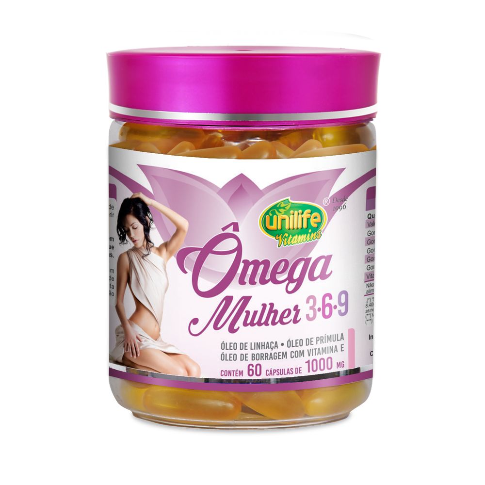 Omega Mulher 3-6-9 (Linhaça/Prímula/Borragem/Vit.E) 1000mg 60 cápsulas Unilife
