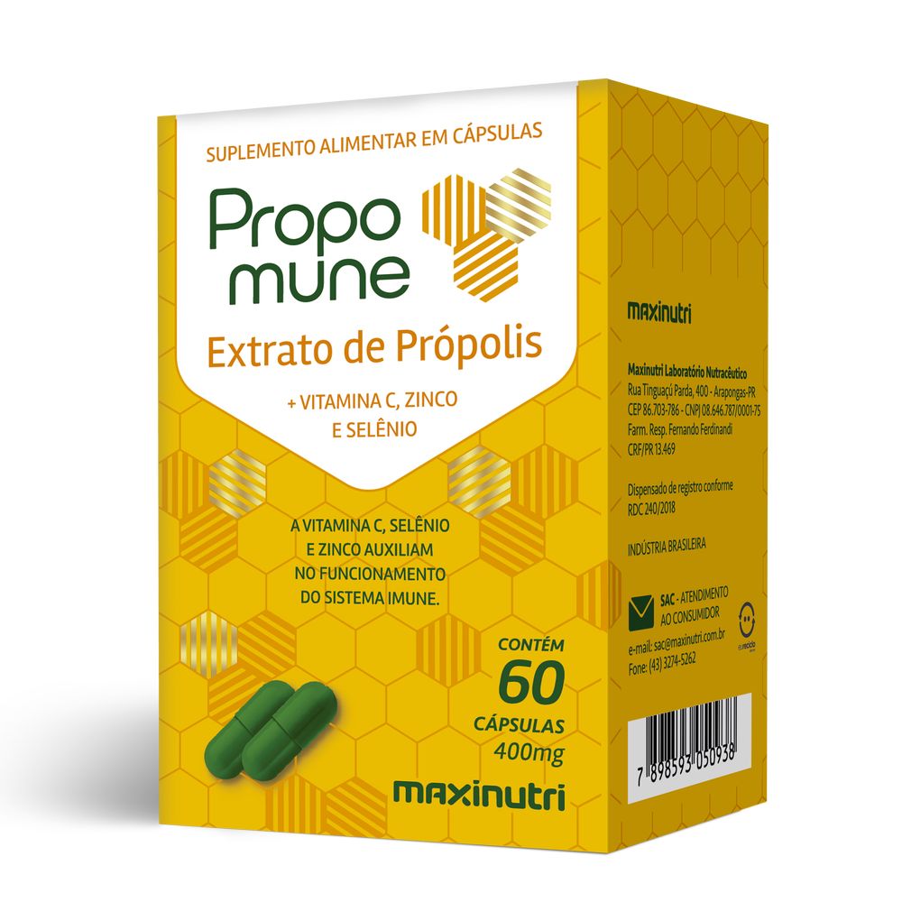 Propomune (Extrato de Propolis + Vit. C e Zinco) 60 cápsulas Maxinutri