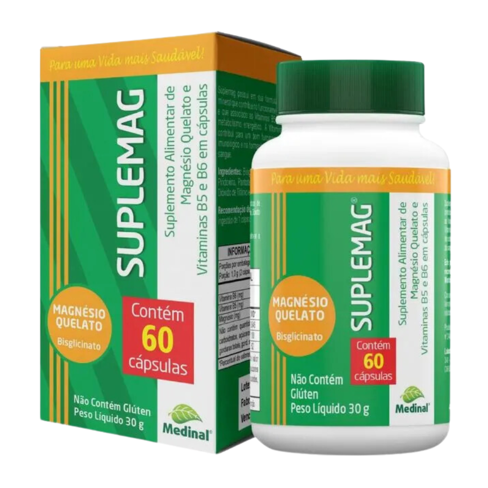Suplemag - Magnesio Quelato com Vitaminas B5 e B6 500mg 60 cápsulas Medinal