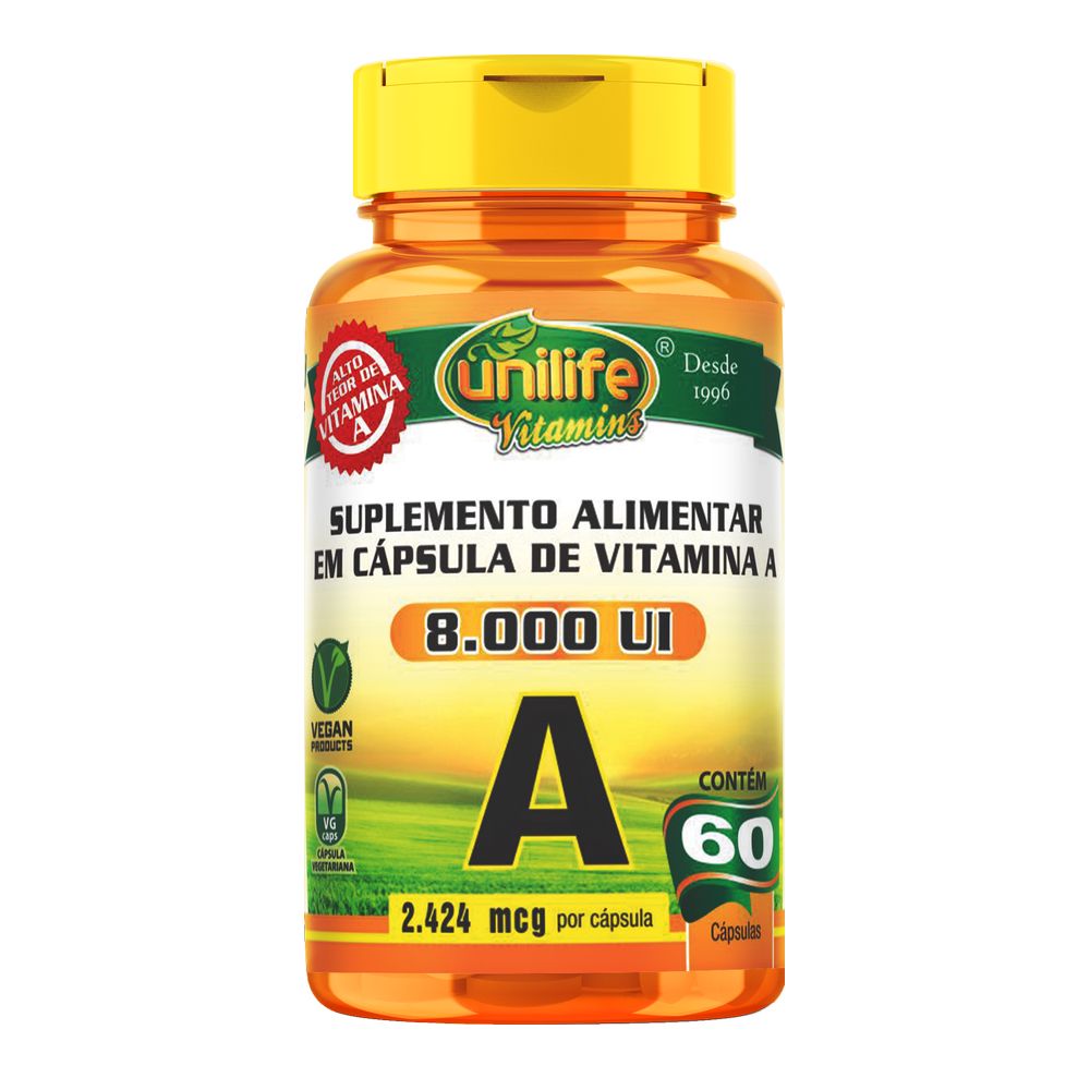 Vitamina A - Retinol 8000UI - 500mg 60 cápsulas Unilife