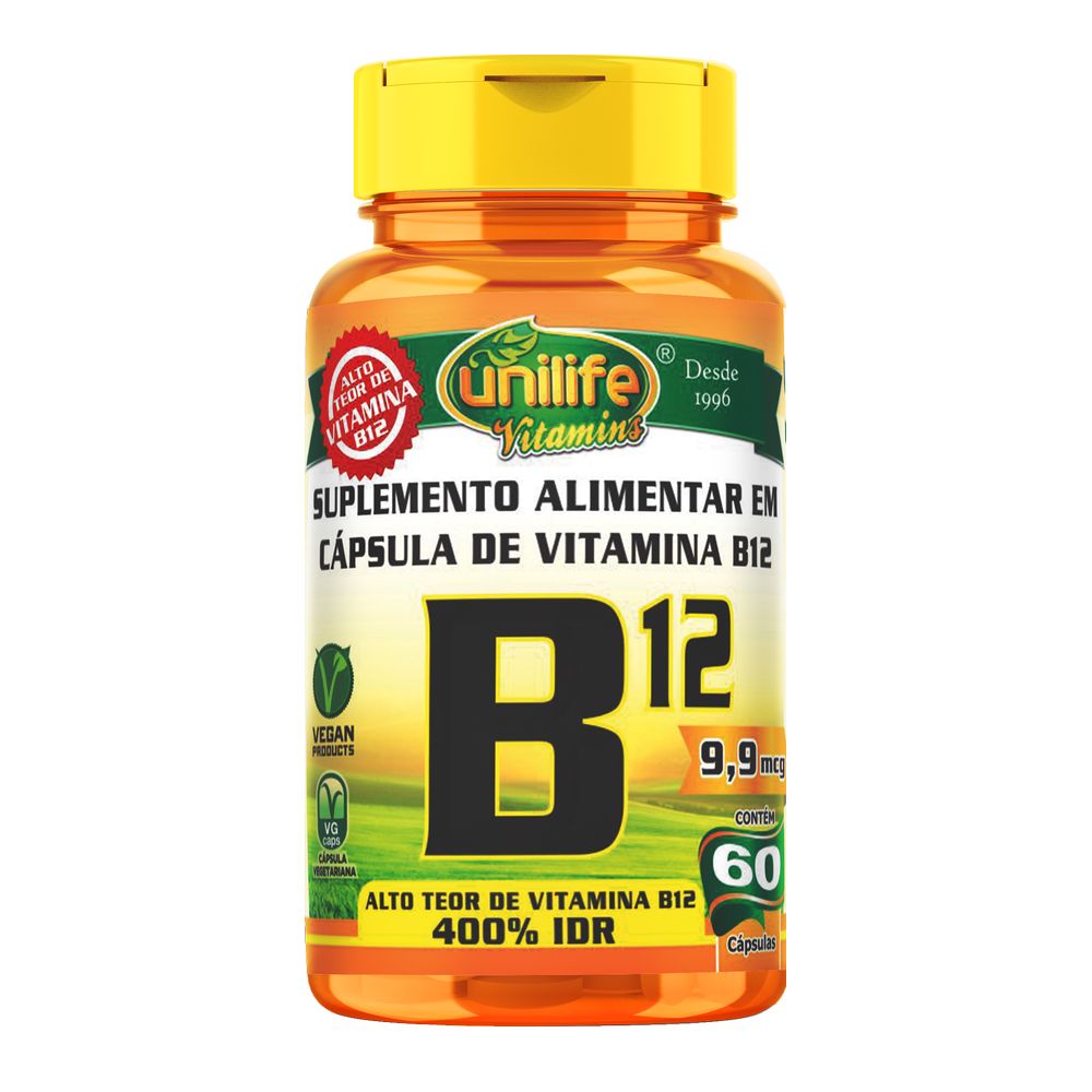 Vitamina B12 - Cianocobalamina - 450mg 60 cápsulas Unilife