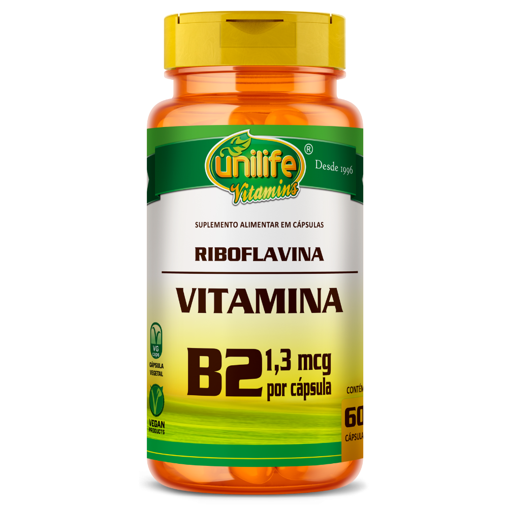 Vitamina B2 - Riboflavina - 500mg 60 cápsulas Unilife