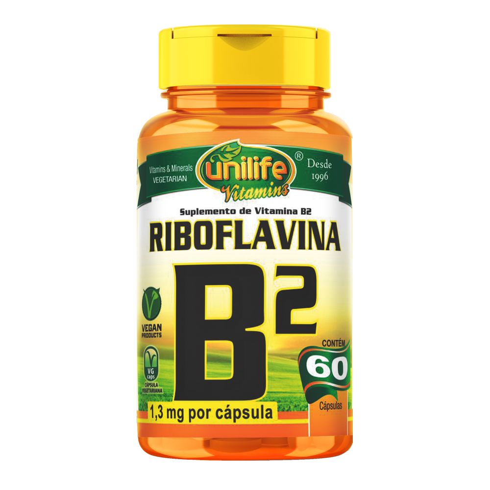 Vitamina B2 - Riboflavina - 500mg 60 cápsulas Unilife