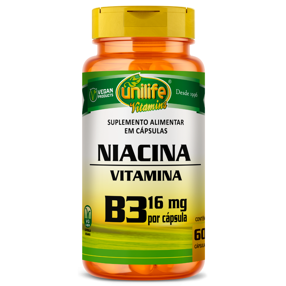 Vitamina B3 - Niacina - 500mg 60 cápsulas Unilife