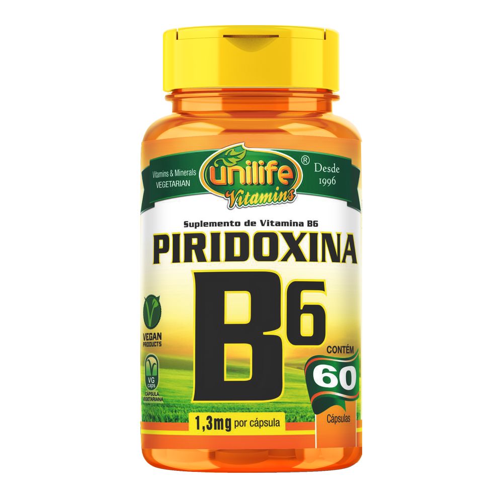 Vitamina B6 - Piridoxina - 500mg 60 cápsulas Unilife