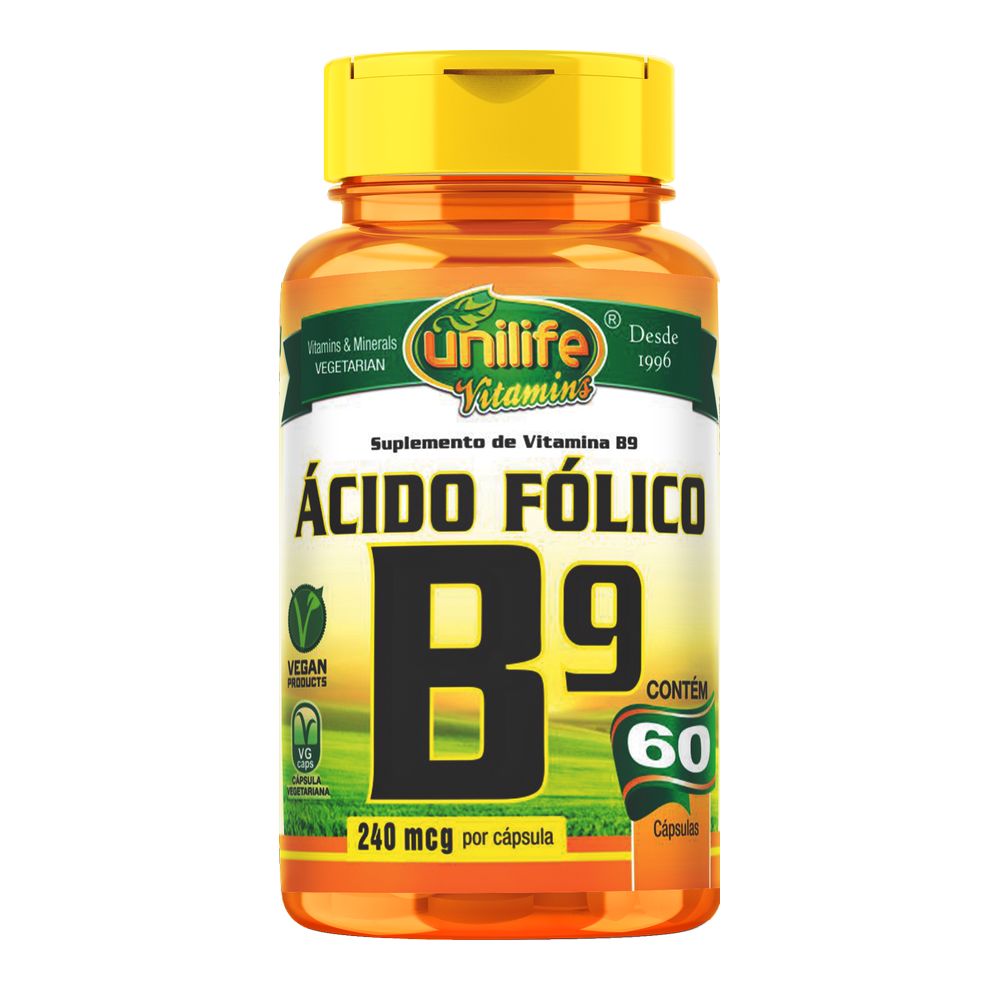 Vitamina B9 - Acido Folico - 500mg 60 cápsulas Unilife