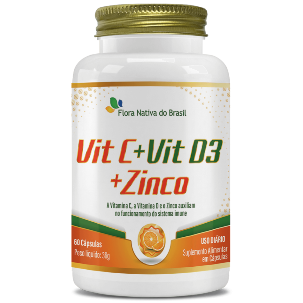 Vitamina C com Vitamina D3 e Zinco 60 cápsulas Flora Nativa