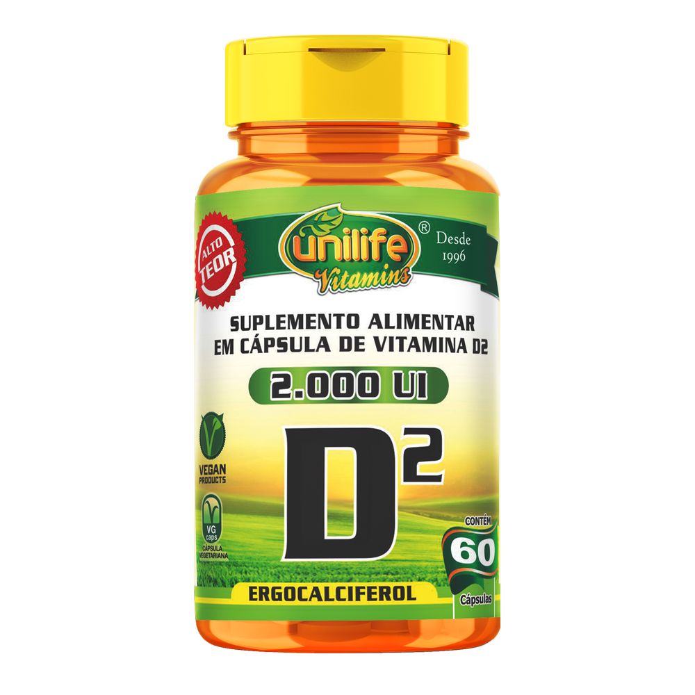 Vitamina D2 - Ergocalciferol 2000Ui - 60 cápsulas Unilife