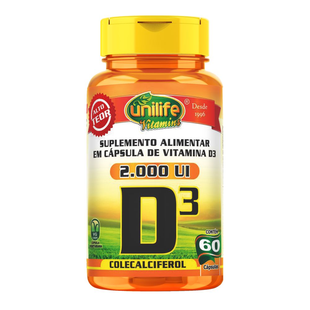 Vitamina D3 - Colecalciferol 2000Ui - 60 cápsulas Unilife