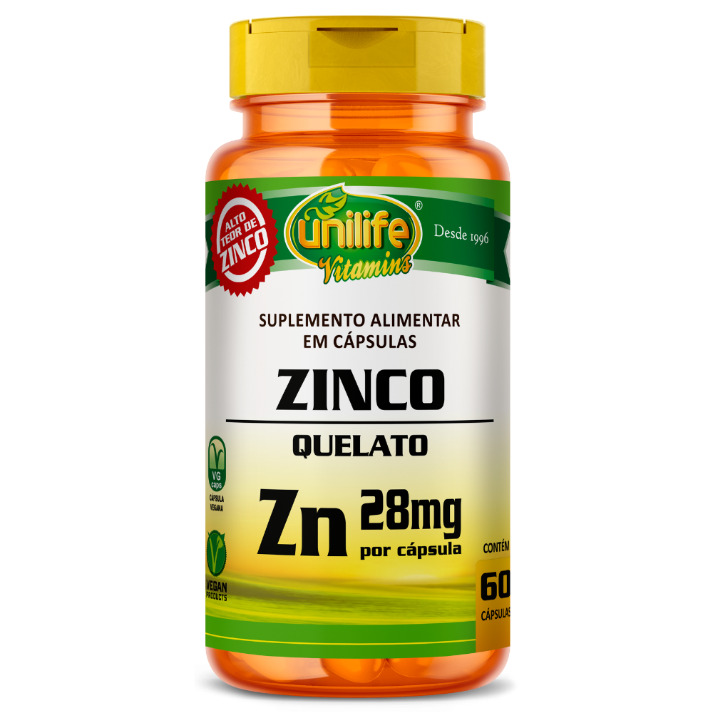 Zinco Quelato (28mg) 600mg 60 cápsulas Unilife